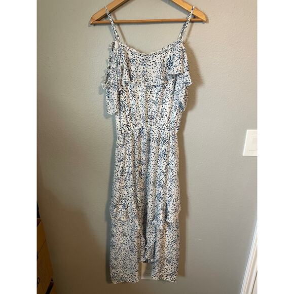 Parker Womens Dress Size Small Blue Geometric Ruffle Tiered Cottagecore Feminine - Picture 2 of 8